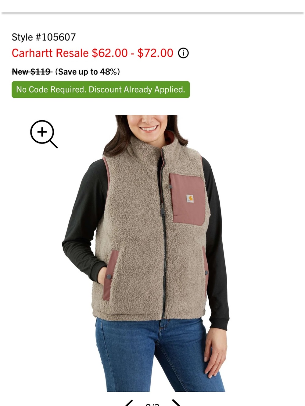 Carhartt Women's Quilted Vest — Rose Mauve - Picture 2 of 6